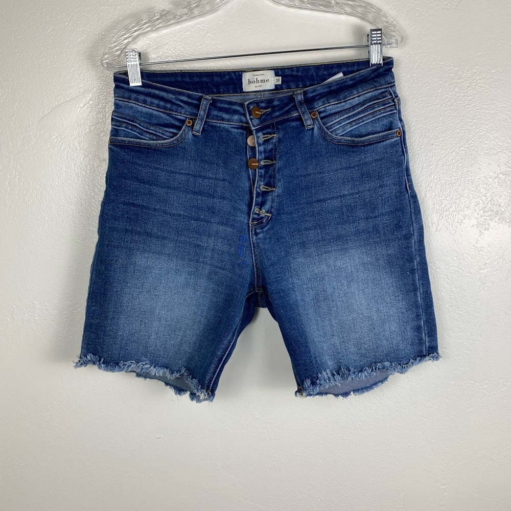 Bohme Blue High Rise Button Fly Fray hem Jean Shorts women’s size 29